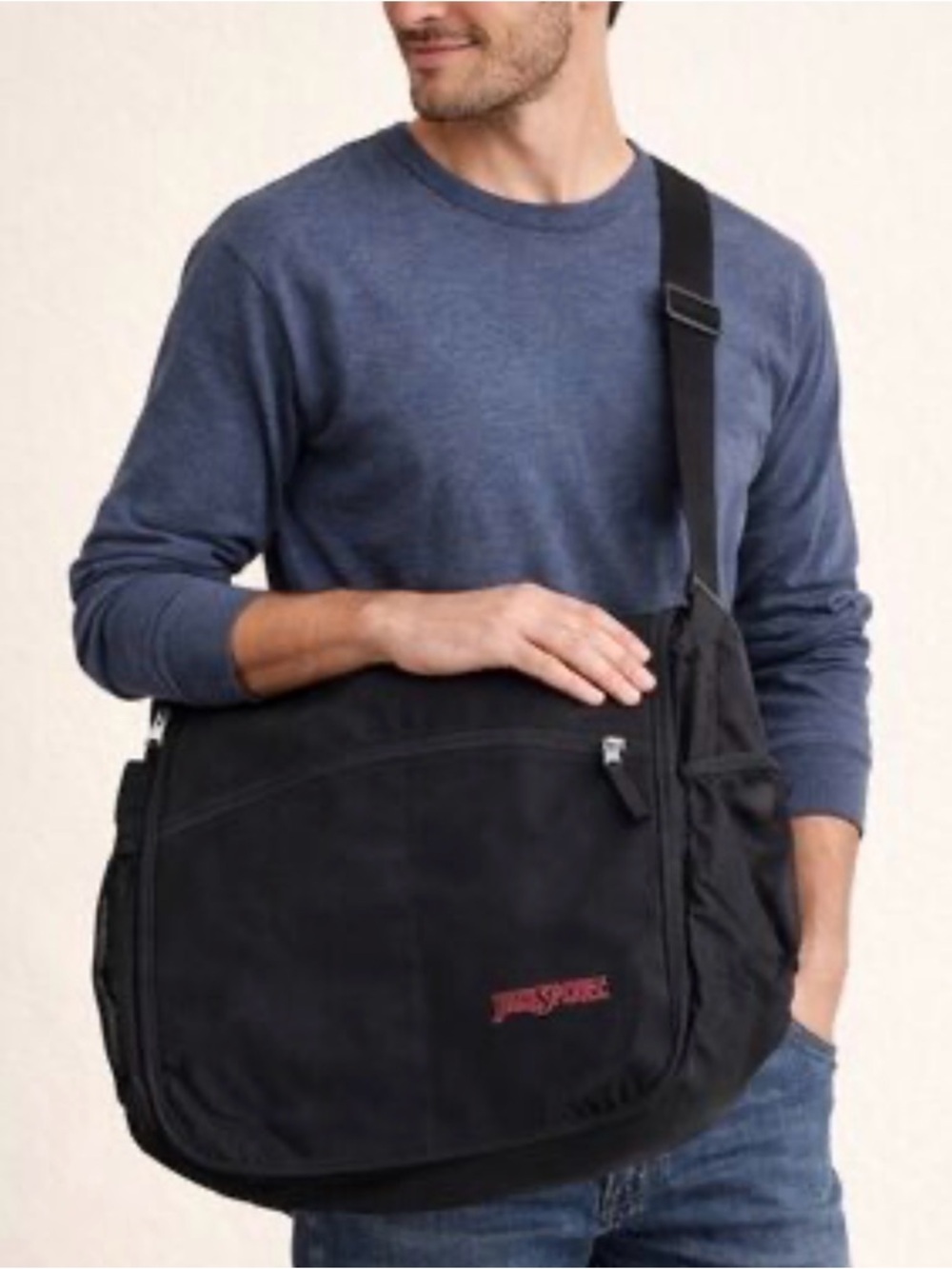 Jansport Black Canvas Crossbody Messenger Bag with Red Logo